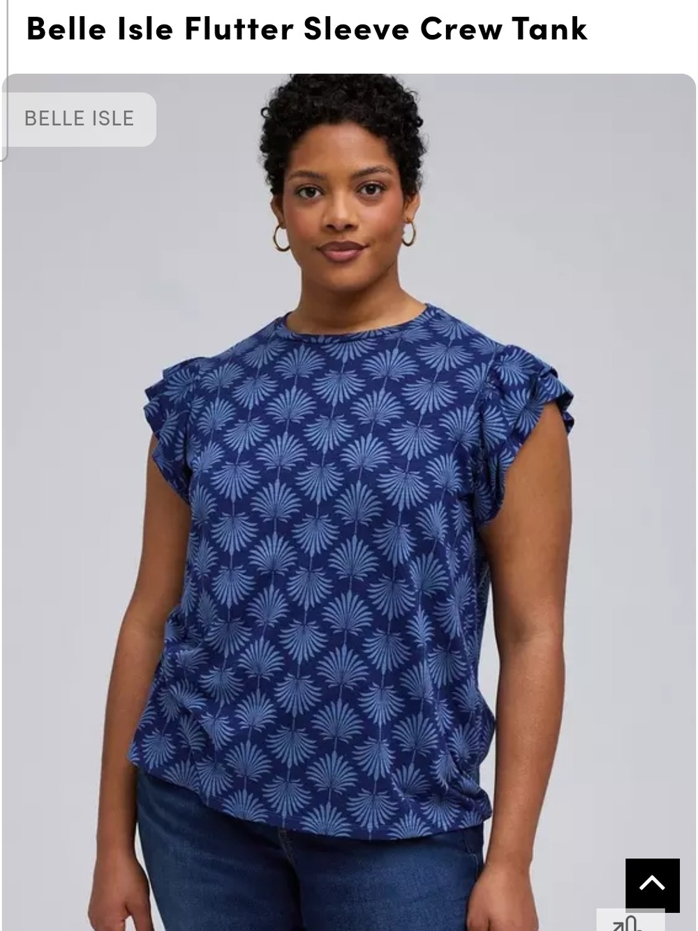 torrid Navy Printed Flutter Sleeve Crew Tank